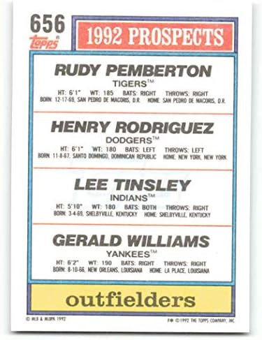 1992 Topps 656 Pemberton Henry Rodriguez Lee Tinsley Gerald Williams RC