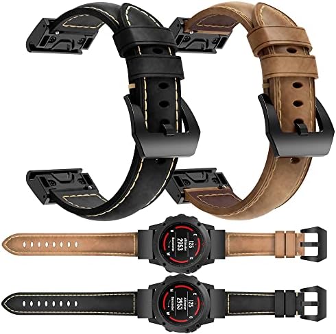 Reyda 22mm Banda de couro de ajuste rápido compatível com Garmin Fenix ​​7/6/6 Pro/5/5 Plus, Soft Vintage Leather Watch Band Sport