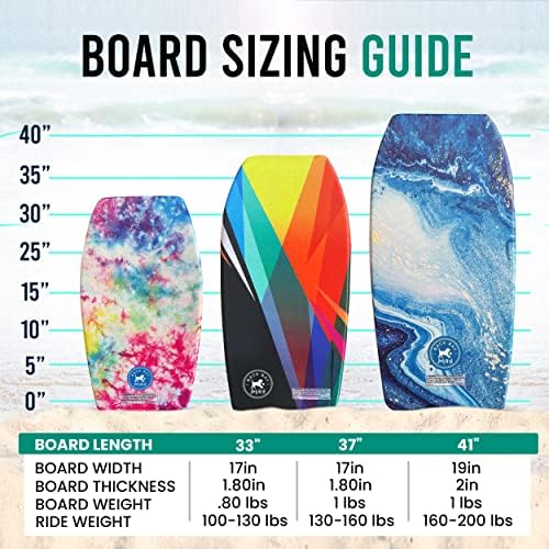 Back Bay Play 26 -41 Body Boards - Placas leves de BOOGIE EPS CORE para praia - Bodyboard, Boogie Board for Beach Kids with Wreat Leashing