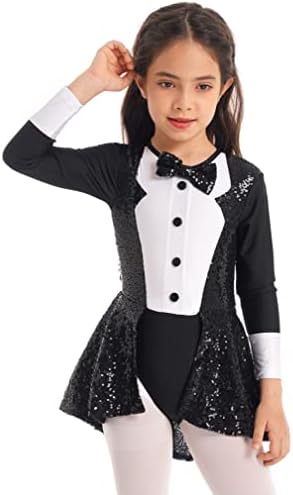 Easyforever Girls Bowtie Tuxedo Ringmaster Circus Costume Ballet Modern Jazz Dance Gymnastics Leotard Mesh Tutu Dress