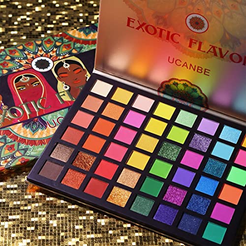 Ucanbe Flavores Exóticos Paleta de Maquiagem de Eombros de Néon - 48 colorido High Pigmented - Rainbow Matte Shimmer Glitter Shadow