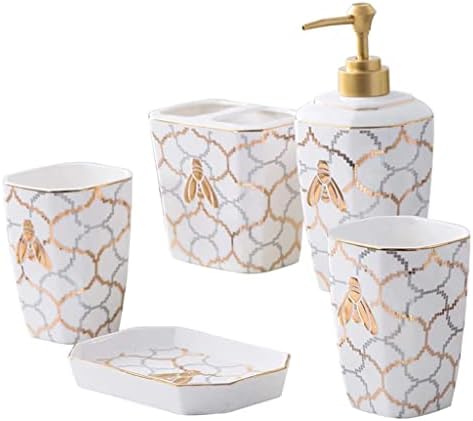 ZLXDP Moda Cerâmica Lavagem de cinco peças Conjunto de banheiro criativo Creative Personalizado escova de dentes Anexa de