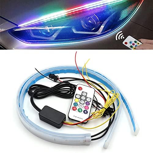 Miytsya 2 PCs Cartão de farol de carro Tiras de LED, 24 polegadas RGB Multi Color Car Firondle Led Strip, Luz de sinal