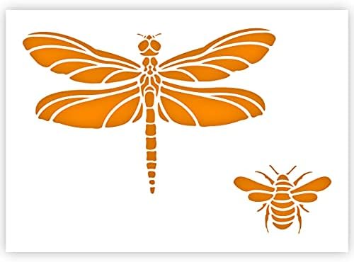 QBIX Animals Stencil - Dragonfly and Bee - A5 - Crianças reutilizáveis ​​amigáveis ​​estêncil DIY para pintura, cozimento,