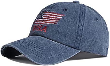 Chapéu de bandeira americana, algodão angustiado de algodão HAT CAP BASEBOL USA Ajustável Chapéu patriótico para homens Mulheres