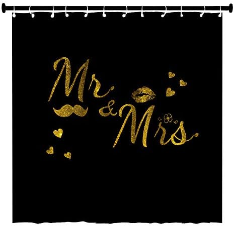 Sra. Sra. Curta do chuveiro para casais de casamentos Banheiro de noiva, cortina de decoração de banheira com ganchos 71x71 polegadas
