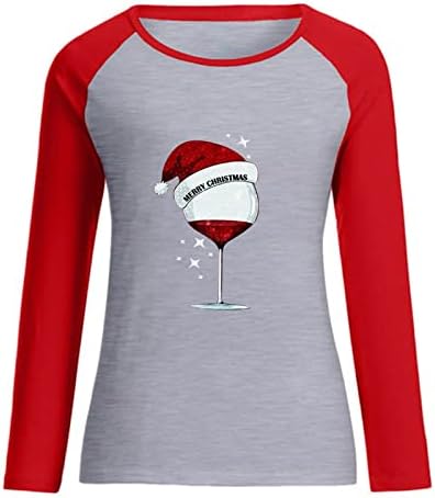 Camisas de Natal para Mulheres, Feliz Feliz Natal Vinho Glass de Papai Noel Hat de Matalha Longa de Manga Longa Molus