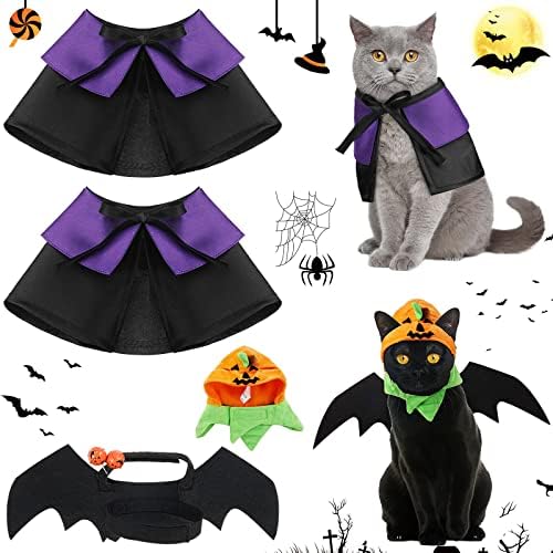 4 PCs Halloween Cat fantasia Vampiro Chapéu de abóbora Bat com sinos para gatos pequenos Cosplay Funny Halloween