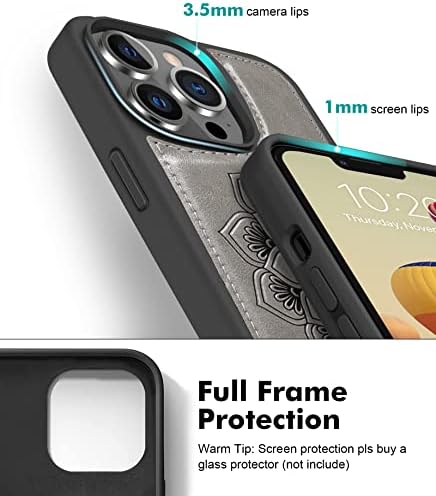 Casewl Mandala em relevo em couro vegano compatível com o iPhone 13 Pro Max, max, destacável, slim e protetor TPU estojo