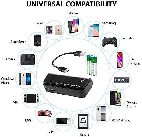 Success4Sport portátil AA Carregador de viagem de bateria para Motorola XT1094 e Recharger de emergência com luz LED! [Preto]