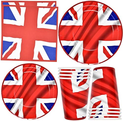 British Flag Party Supplies Tableware Conjunto 24 9 Placas 24 7 Placa 24 9 oz. Copas 50 guardanapos de almoço para