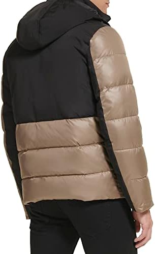 Kenneth Cole Men's Color Block Puffer Zip Off Hood Misture Media Jacket