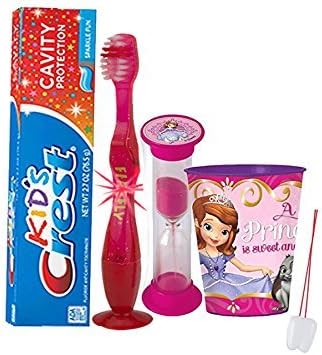 Princesa Sofia, o primeiro, inspirou o conjunto de higiene oral de 4pc 4pc! Luzes piscando escova de dentes, pasta de dente,