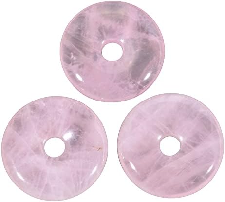 Loveliome Crystal Donut Charms, 3 PCs Lucky Coin Coin Amulet Paz Círculo de Cristal Pingente para DIY, Rose Quartz