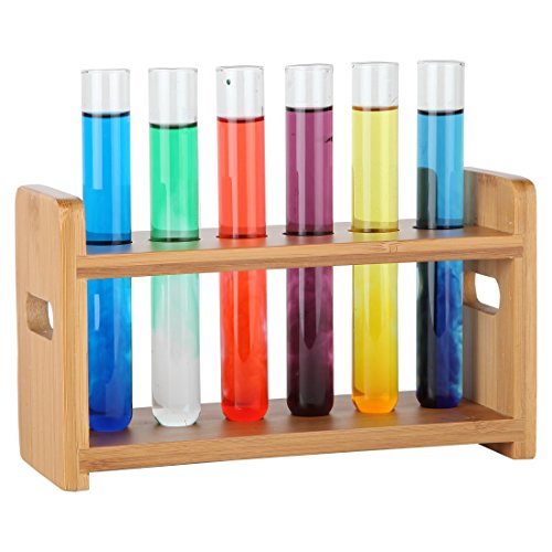 Lily's Home Bamboo Test Tube Vial Vial Shot Glasses Rack para 6 tubos, incluindo 20 tubos de teste de vidro com rolhas de cortiça