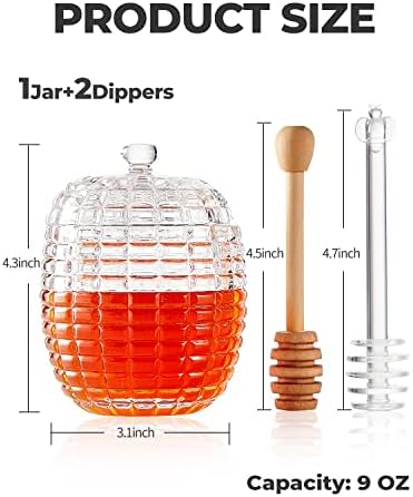 Jarra de mel de vidro ahoo, recipientes de panela de mel com díper de madeira e tampa, garrafa de suporte de mel de