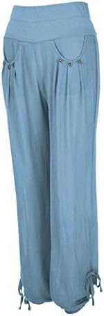 Calça reta feminina cintura elástica calças casuais calças com bolsos Summer Summer Large Wide Leg Lounge Workout Yoga Calças
