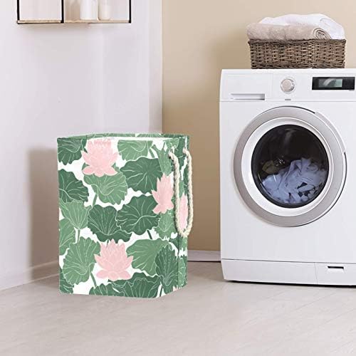 Mapolo Laundry Tester Pink Lotus Green Folhas Green Folhas de lavanderia cesta de armazenamento de lençóis com alças suportes