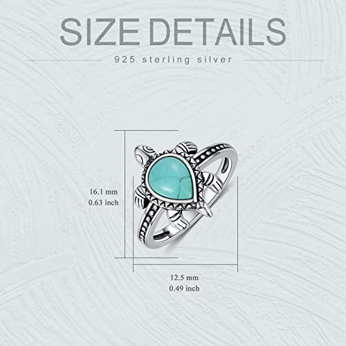 Anel de tartaruga Bethza 925 Sterling Silver Silver Genuine Turquoise/Larimar/Jade Ring Turtle Design Presentes de tartaruga marinha