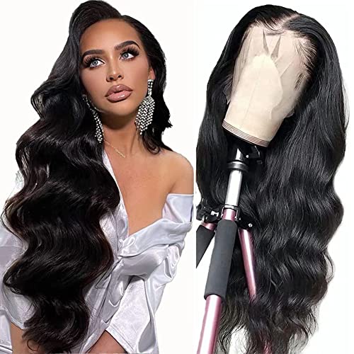 CougarBeauty 13x6 HD Lace Front Wigs Human Human Human Pré -arranhado 180% Densidade Corpo onda de 28 polegadas de