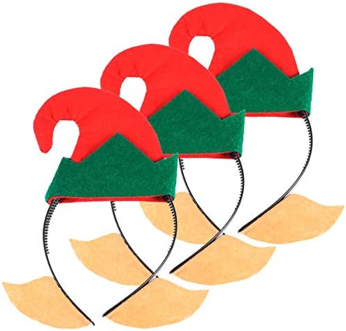 Luoem 3 Pacote de chapéu de elfo de Natal com orelhas Festa de férias fofas ELF HOPETBARD PARA CRIANÇAS Decorações de Natal para