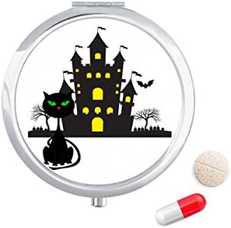 Halloween horrível sombrio castelo de gato caixa de pílulas de bolso de bolso de armazenamento dispensador de recipiente