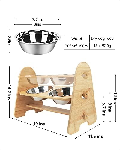 Petwit elevou tigelas de cães tigelas de cachorro levantadas com suporte para cães grandes, estação de alimentação de cães de bambu