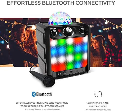 Ion Party Rocker Efeitos - Máquina de alto -falante portátil Bluetooth com microfone de karaokê, operação da bateria e energia