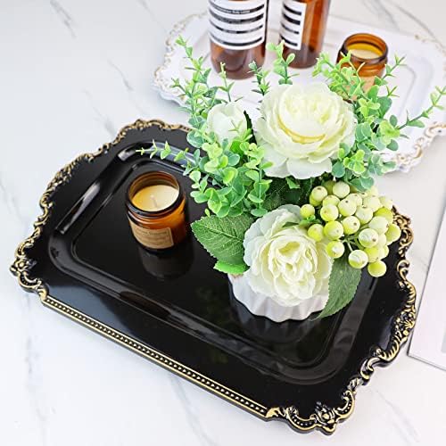 Leemxiiny 2 PCs Bandejas decorativas vintage pretas com aro de ouro, que serve bandeja para decoração central da mesa, mesa de