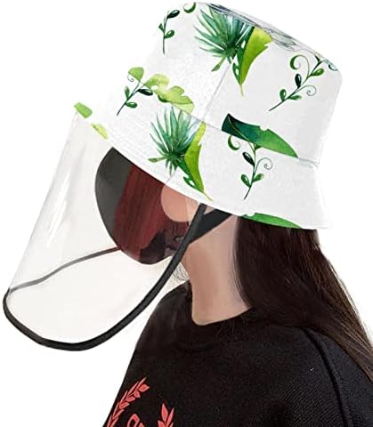 Chapéu de proteção para adultos com escudo facial, chapéu de pescador anti -sun tap, aquarela elefante folha de palmeira