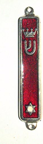 Judaica Red esmalte mezuzah Caso Magen David Crown Decoration 7 cm