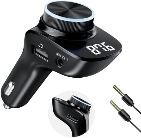 FM Transmissor Car Bluetooth 5.0, NECESPOW QC3.0 Carregador USB com cabo AUX, o adaptador de rádio de carro sem mãos suporta