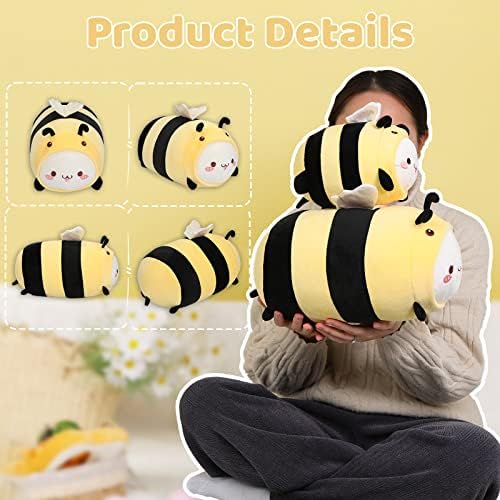 Aixini Cut Bee Plush Pillow Pillow 8 ”Kitten Honeybee Backed Animal, macio macio de gato com traje de roupa de abelha, abraçando