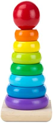 Melissa e Doug Rainbow Stacker Wooden Ring Educational Toy - Ringos de madeira Anéis de pilhagem de brinquedos de bebê, brinquedos