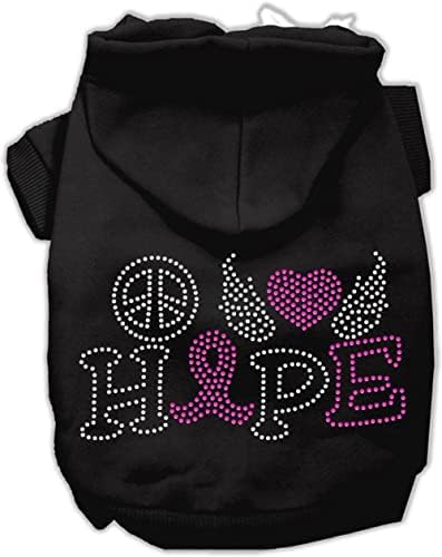 Mirage Pet Products 10 Peace Love Hope Cancer Breast Cancer Rhinestone Pet Hoodie, pequeno, preto