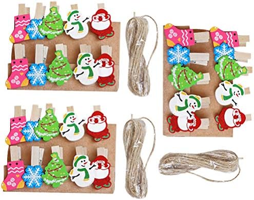 ABOOFAN 30PCS Christmas Decoration Photo Clip Twine Photo Wall Hanging Decoration Note Clip com a festa da corda do cânhamo Favor