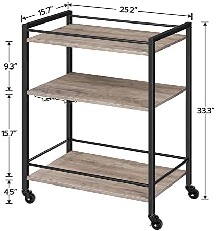 Carrinho Hoobro Bar para a casa, servindo carrinho com ganchos de vidro de vinho, carrinho de cozinha rolando com rodas trancáveis,