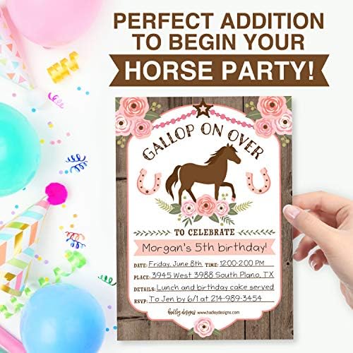 25 Convite de festa de aniversário de pônei floral, Horse Farm Barn Little Girl Invite, Cowgirl Western Rodeo Kids Bids