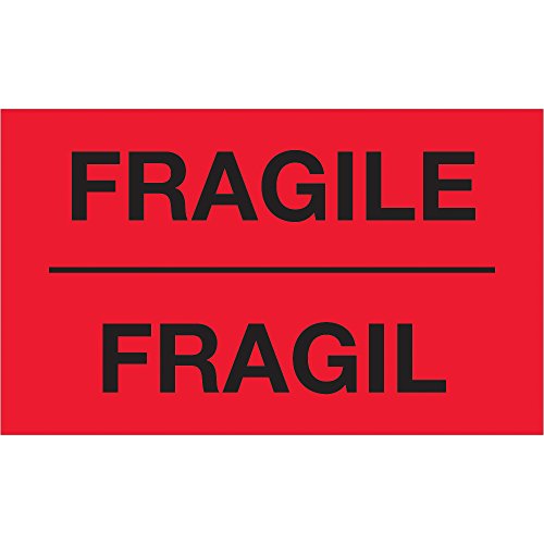 Tape Logic® Bilíngue rótulos, fragil , 3 x 5 , vermelho fluorescente, 500/roll