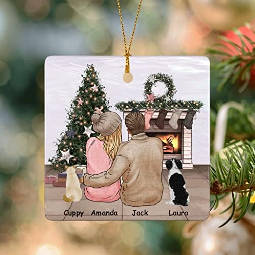 Casal personalizado Ornamentos fofos com retrato, ornamento personalizado da árvore de Natal com nomes de gato de cão de estimação,