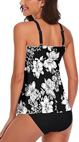 Smicabe Tankini Swimsuits for Women 2 Peças Modest Blouson Top Top Bathing Suits com Bikini Bottom