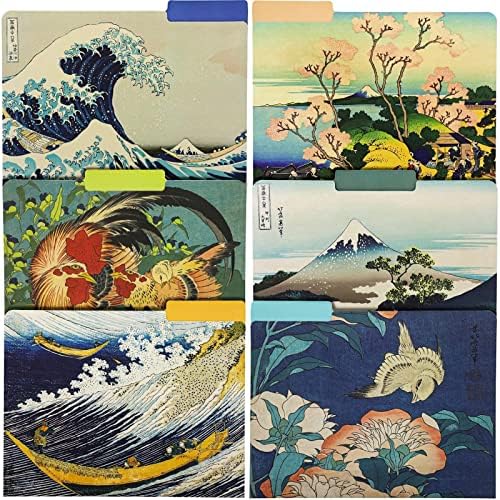 Pastas de arquivo decorativas japonesas de 12 pacote Hokusai, 1/3 de aba de corte, titulares de letra para escritório,