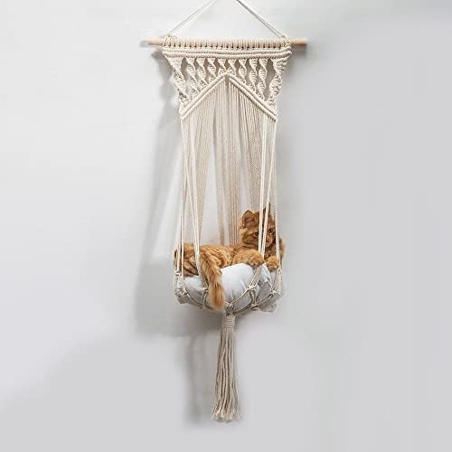 Sanpon Tassel Cat Hammock Macrame Tapestry Ceda de animais de estimação bolso pendurado cesto gato giro pendurado