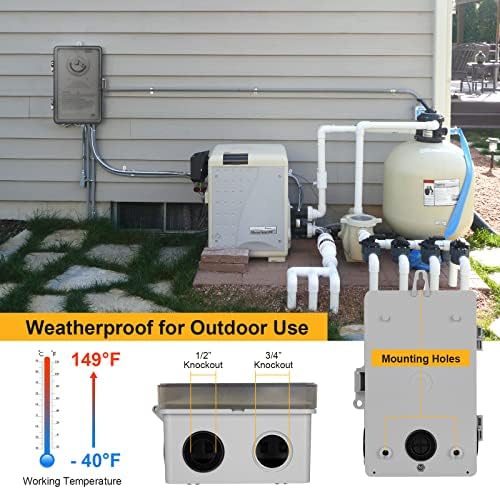 Timer de piscina de SuraiEleC, interruptor do temporizador mecânico de ciclo 24 horas, 40 amp, 2hp, 120, 240, 277 Vac, caixa de timer