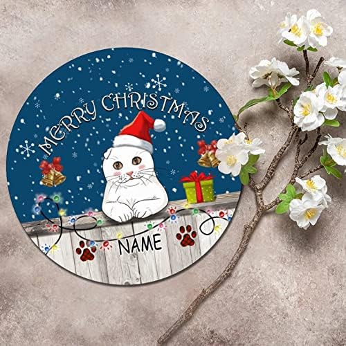 Sinal de metal redondo nomes de gatos personalizados Feliz Natal Circling Wreath Sign Vintage Inominância da porta da