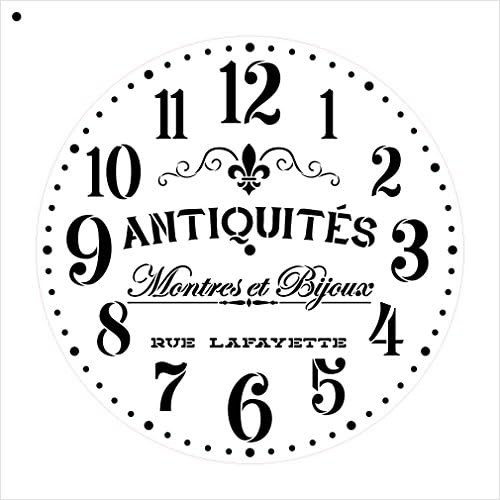 Estêncil de relógio redondo provincial - Palavras antigas francesas - relógio de madeira DIY de madeira pequena a extra