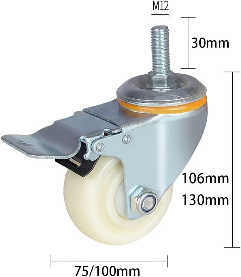 rodízios rodízios pesados ​​rodas de nylon de 50 mm rodas de giro de nylon m12 giratória giratória com móveis de freio workbench