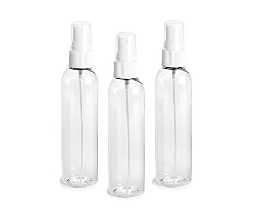 Garrafa de plástico Clear Pet Cosmo 4 oz com átomizador de spray de névoa fina branca por Grand Parfums