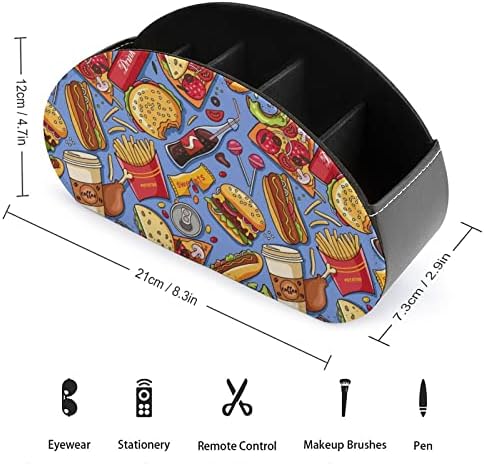 American Fast Food Print TV Controle remoto Caixa de armazenamento Pu couro 5 compartimentos bandeja para organizador