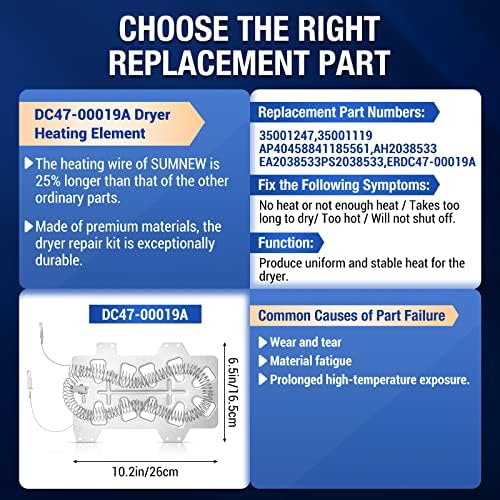 SUMNEW 2023 （Atualizado） elemento de aquecimento para secador Samsung, elemento de aquecimento do secador DC47-00019A